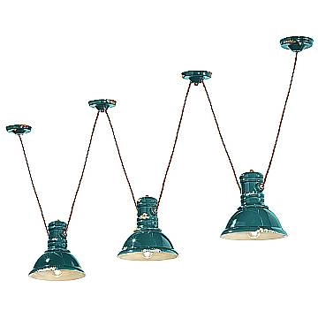 Lampadario Industrial Ferro E Ceramica Vintage Verde 3 Luci E27