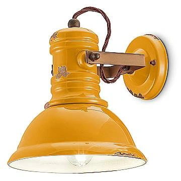 Applique Industrial Ferro E Ceramica Vintage Giallo 1 Luce E27