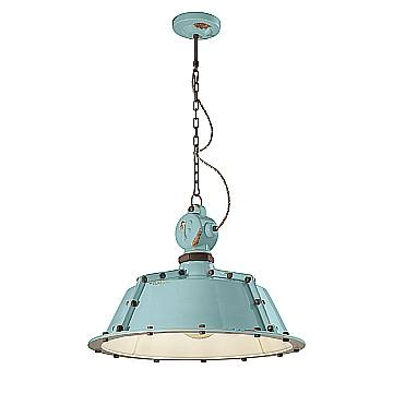 Lampadario Industrial Ferro E Ceramica Vintage Azzurro 1 Luce E27 52Cm