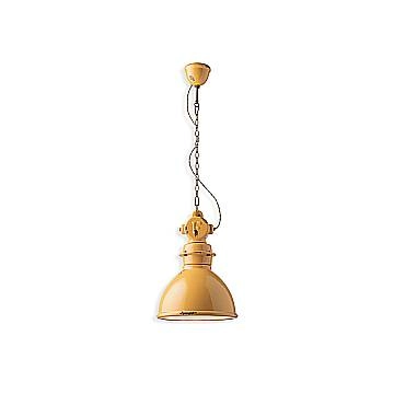 Lampadario Industrial Ferro E Ceramica Vintage Giallo 1 Luce E27
