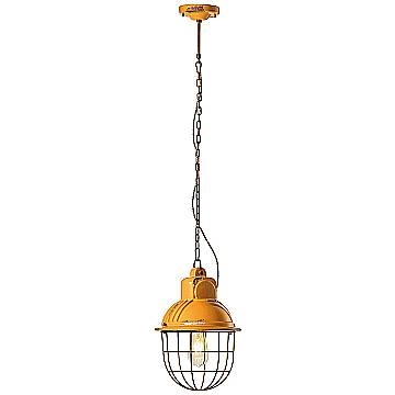Lampadario Industrial Ferro E Ceramica Con Rete Vintage Giallo 1 Luce E27
