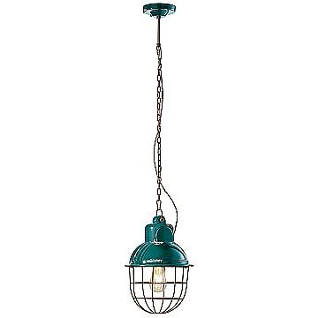 Lampadario Industrial Ferro E Ceramica Con Rete Vintage Verde 1 Luce E27 26Cm