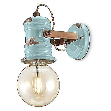 Applique Industrial Minimal Urban Ferro Ceramica Vintage Azzurro 1 Luce E27