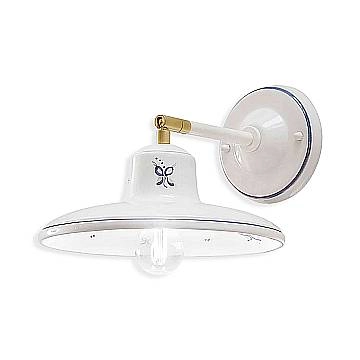 Applique Classica Como Ottone E Ceramica Bianco Decorato Filo Blu 1 Luce E14