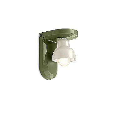 Applique Vintage Decò Berimbau Ceramica Verde Salvia E Crema 1 Luce E27