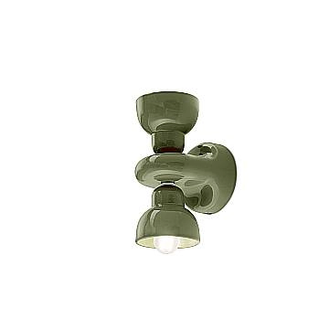 Applique Vintage Decò Berimbau Ceramica Verde Salvia 2 Luci E14