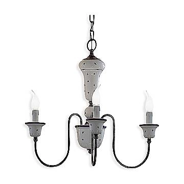 Lampadario Classico Sanremo Metallo E Ceramica Bianco Sfumato Argento 3 Luci E14