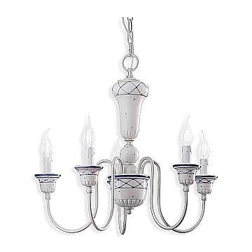 Lampadario Classico Sanremo Metallo E Ceramica Bianco Filo Blu 5 Luci E14
