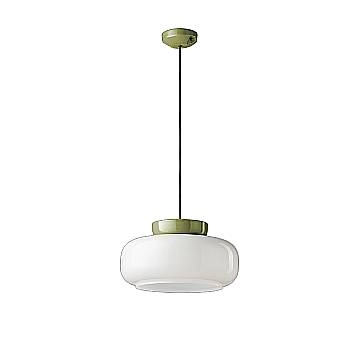 Sospensione Vintage Decò Maracana Vetro-Ceramica Bianco Verde Salvia 1 Luce E27