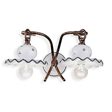 Applique Classica Roma Metallo E Ceramica Nero Sfumato Rame 2 Luci E14