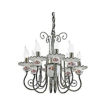 Lampadario Classico Sanremo Metallo E Ceramica Verde Sfumato Oro 8 Luci E14