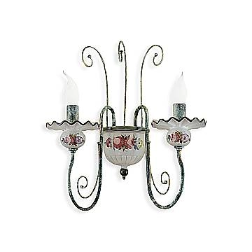 Applique Classica Sanremo Metallo E Ceramica Verde Sfumato Oro 2 Luci E14
