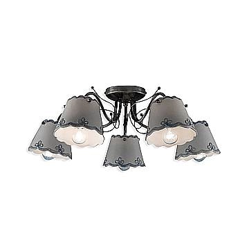 Plafoniera Classica Ravenna Metallo E Ceramica Nero Sfumato Argento 5 Luci E14