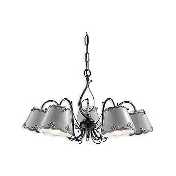 Lampadario Classico Ravenna Metallo E Ceramica Nero Sfumato Argento 5 Luci E14