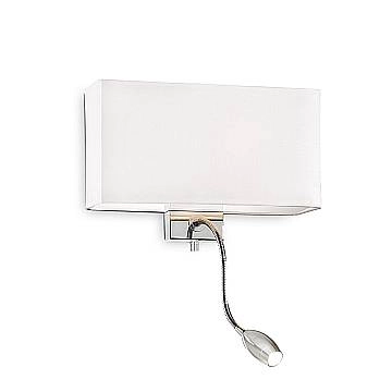 Applique Moderna Hotel Metallo Bianco E Cromo 2 Luci E27+Led 1,5W