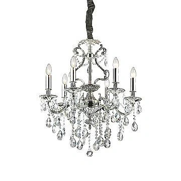 Lampadario Classico Gioconda Metallo-Cristallo Argento 6 Luci E14