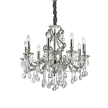 Lampadario Classico Gioconda Metallo-Cristallo Argento 8 Luci E14