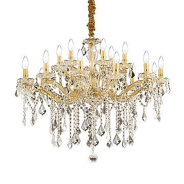 Lampadario Classico Florian Metallo-Cristallo Oro 18 Luci E14