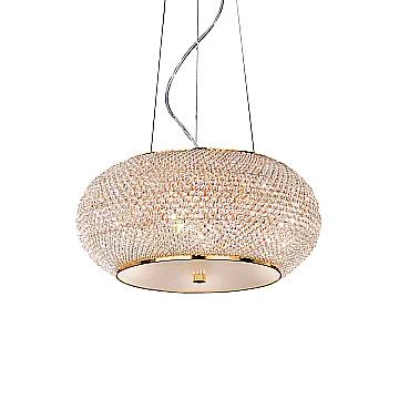 Sospensione Contemporanea Pasha' Metallo-Cristallo Oro 6 Luci E14