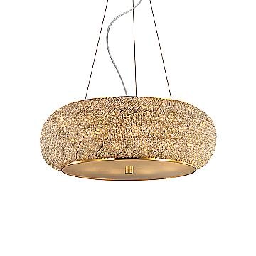 Sospensione Contemporanea Pasha' Metallo-Cristallo Oro 10 Luci E14