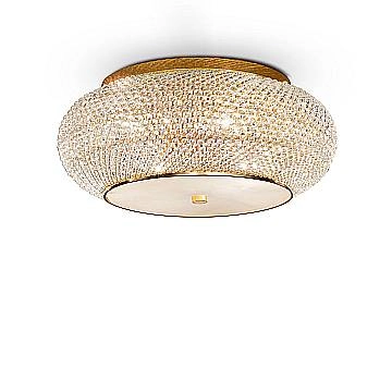 Plafoniera Contemporanea Pasha' Metallo-Cristallo Oro 10 Luci E14