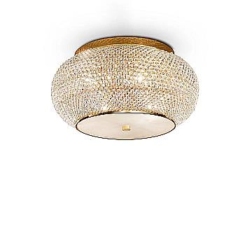 Plafoniera Contemporanea Pasha' Metallo-Cristallo Oro 6 Luci E14