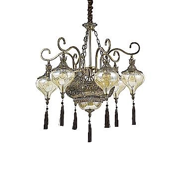 Sospensione Vintage-Decò Harem Metallo Ottone Brunito 9 Luci E27