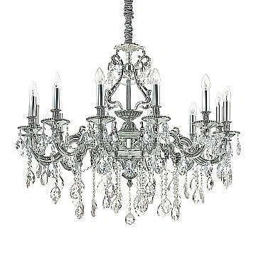 Lampadario Classico Gioconda Metallo-Cristallo Argento 12 Luci E14