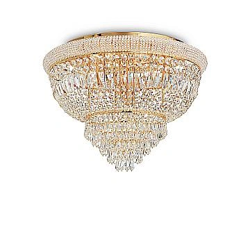 Plafoniera Classica Dubai Metallo-Cristallo Ottone 24 Luci E14