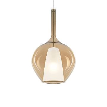 Sospensione Contemporanea Kalique Vetro Ambra Bianco E Cromo 1 Luce E27 H50Cm Sospensione Contemporanea Kalique Vetro Ambra Bianco E Cromo 1 Luce E27 H50Cm