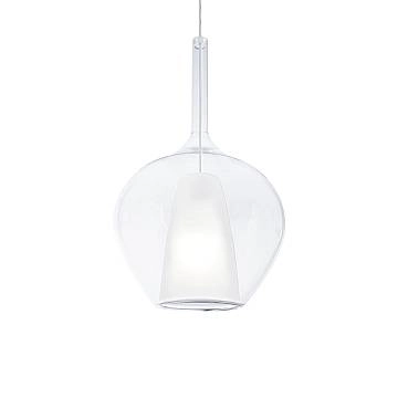 Sospensione Contemporanea Kalique Vetro Trasparente Bianco E Cromo E27 H50Cm Sospensione Contemporanea Kalique Vetro Trasparente Bianco E Cromo E27 H50Cm