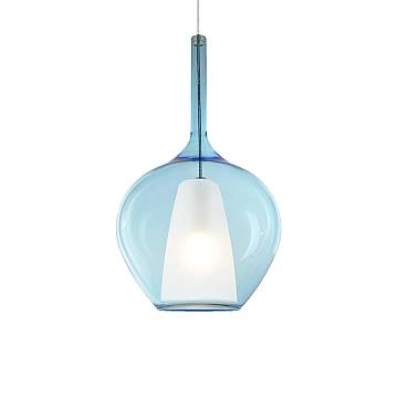Sospensione Contemporanea Kalique Vetro Azzurro Bianco E Cromo 1 Luce E27 H50Cm Sospensione Contemporanea Kalique Vetro Azzurro Bianco E Cromo 1 Luce E27 H50Cm