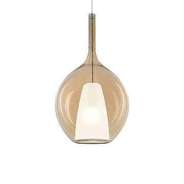 Sospensione Contemporanea Kalique Vetro Ambra Bianco E Cromo 1 Luce E27 H53Cm Sospensione Contemporanea Kalique Vetro Ambra Bianco E Cromo 1 Luce E27 H53Cm