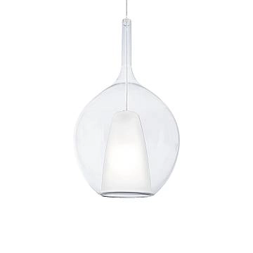 Sospensione Contemporanea Kalique Vetro Trasparente Bianco E Cromo E27 H53Cm Sospensione Contemporanea Kalique Vetro Trasparente Bianco E Cromo E27 H53Cm