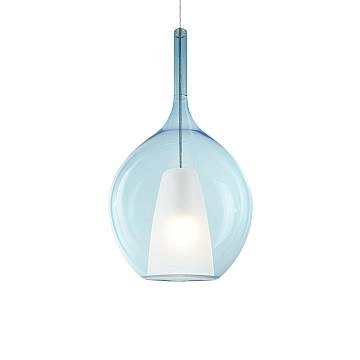 Sospensione Contemporanea Kalique Vetro Azzurro Bianco E Cromo 1 Luce E27 H53Cm Sospensione Contemporanea Kalique Vetro Azzurro Bianco E Cromo 1 Luce E27 H53Cm