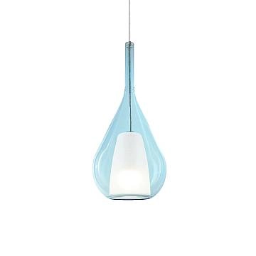 Sospensione Contemporanea Kalique Vetro Azzurro Bianco E Cromo 1 Luce E27 H40Cm Sospensione Contemporanea Kalique Vetro Azzurro Bianco E Cromo 1 Luce E27 H40Cm