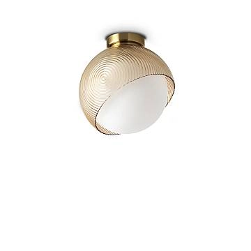 Plafoniera Contemporanea Bloom Metallo Ottone Vetro Ambra 1 Luce E27 D22Cm