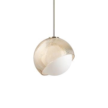 Sospensione Contemporanea Bloom Metallo Ottone Vetro Ambra 1 Luce E27 D30Cm