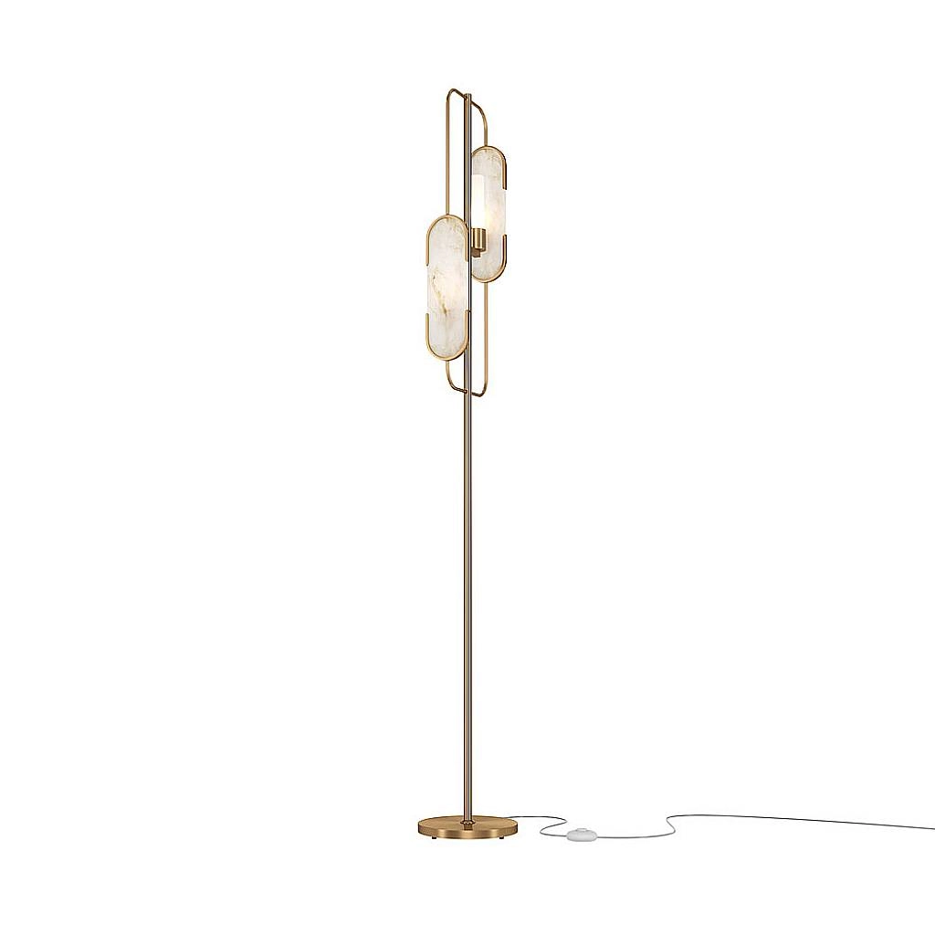 Piantana Contemporanea Marmo Metallo Oro 2 Luci Diffusori Pietra Bianca MOD099FL-02G