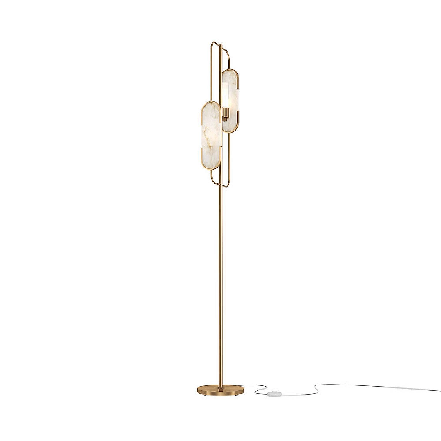 Piantana Contemporanea Marmo Metallo Oro 2 Luci Diffusori Pietra Bianca MOD099FL-02G