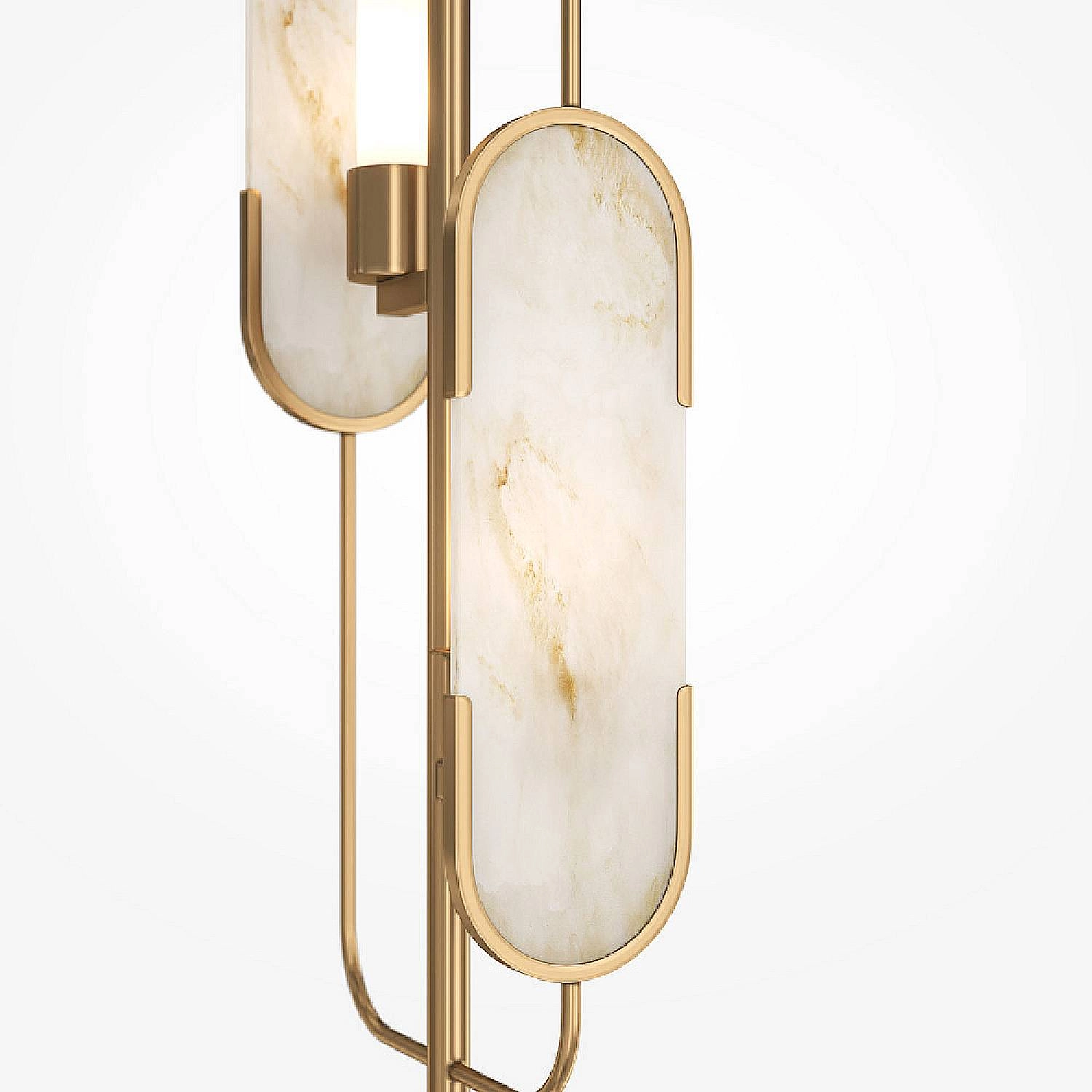 Piantana Contemporanea Marmo Metallo Oro 2 Luci Diffusori Pietra Bianca MOD099FL-02G