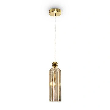 Sospensione Contemporanea Antic Metallo Oro 1 Luce Diffusore Vetro Cognac