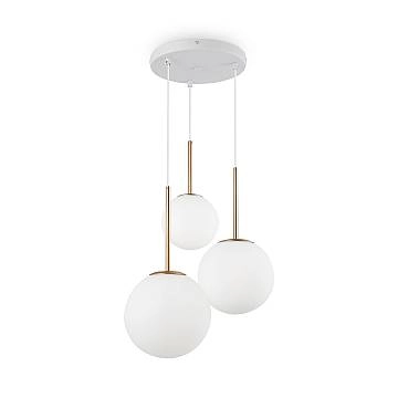 Lampadario Minimal Basic Form Metallo Bianco Oro 3 Luci Diffusori Vetro