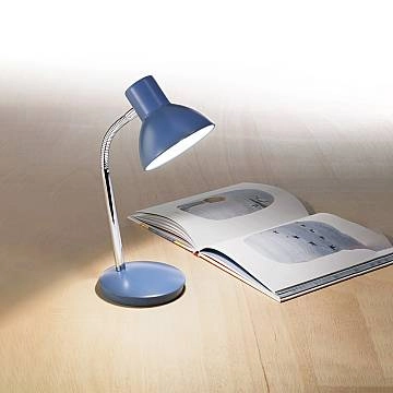 Lampada Da Scrivania Moderna Play Metallo Cromo Blu 1 Luce E14