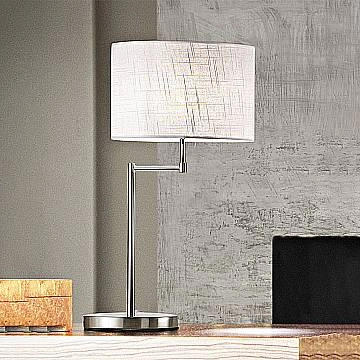 Lampada Scrivania Contemp Round Hotel Metallo Cromo Tessuto Bianco 1 Luce E27