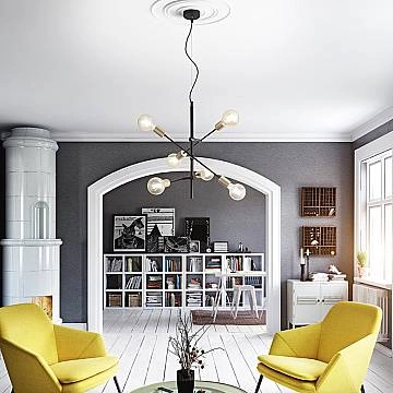 Lampadario Industrial-Minimal-Nordico Vector Metallo Nero 6 Luci E27 Lampadario Industrial-Minimal-Nordico Vector Metallo Nero 6 Luci E27