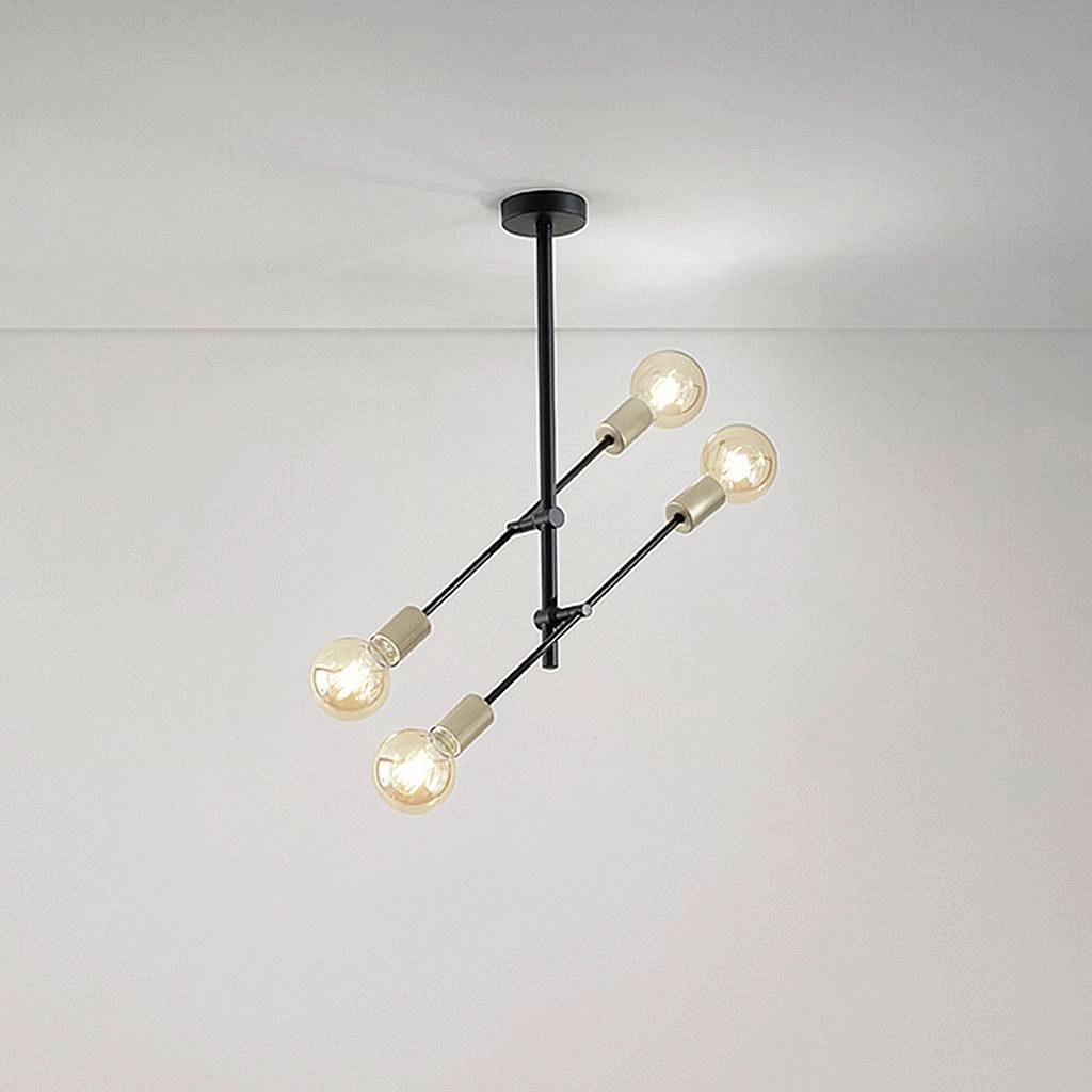 Plafoniera Industrial-Minimal-Nordico Vector Metallo Nero 4 Luci E27 6604N