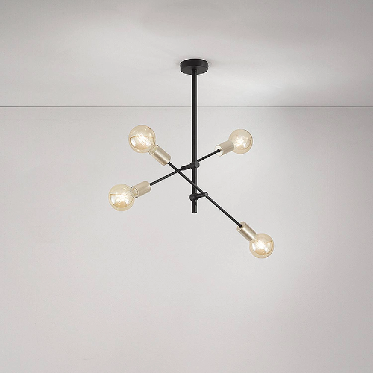Plafoniera Industrial-Minimal-Nordico Vector Metallo Nero 4 Luci E27 6604N