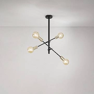 Plafoniera Industrial-Minimal-Nordico Vector Metallo Nero 4 Luci E27 6604N
