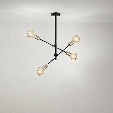 Plafoniera Industrial-Minimal-Nordico Vector Metallo Nero 4 Luci E27 6604N